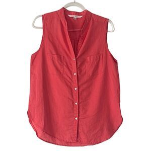 Max‎ Studio Linen Blend Sleeveless Button Front Top Salmon Pink Women’s Large